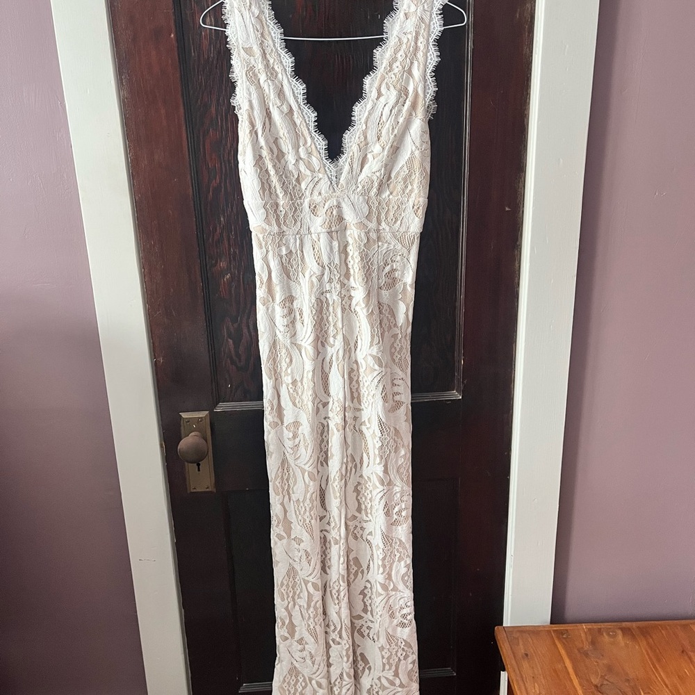 Lulu's Cream Lace Detail Jumpsuit